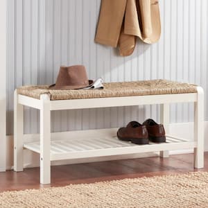 Dorsey Ivory Wood Entryway Bench with Rush Seat (37.99 in. W x 17.72 in. H)