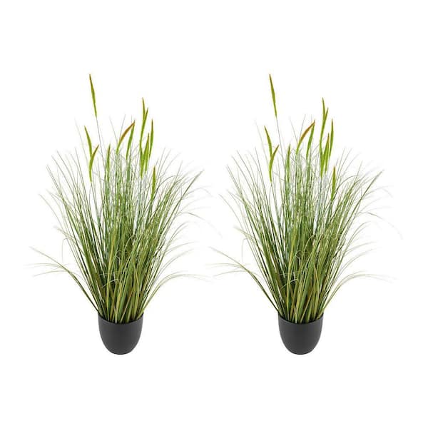 Artificial Grass Plant, 2 Pack 35 in. Cattail Grass in Pot, Premium PVC Faux Fake Greenery Shrubs Plant, Green