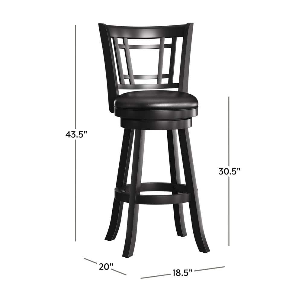 Transitional Black Faux Leather and Wood Swivel Bar Stool