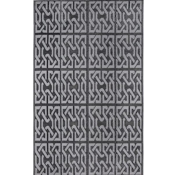 Gray 5 ft. x 8 ft. Modern Geometric Plastic Indoor/Outdoor Area Rug