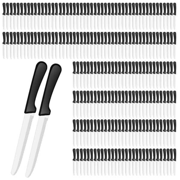 220-Piece Stainless Steel Round Tip Serrated Steak Knives Set 8.39 In. with Plastic Handle for Restaurant