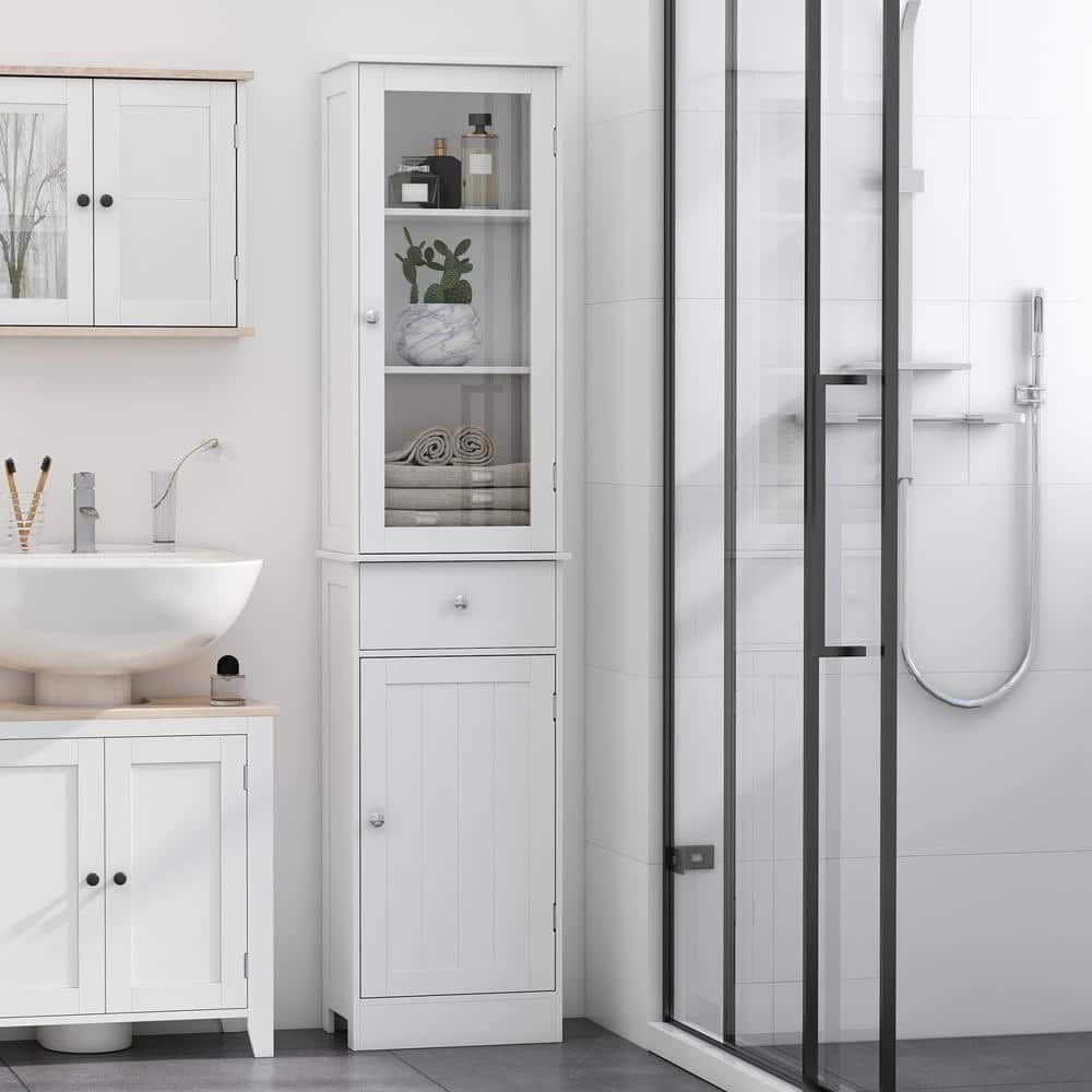 Slim Tower White Storage Cabinet with Anti-Toppling Design