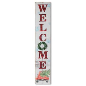 46 .75 in. H Wood Welcome Truck Porch Sign with Pine Wreath
