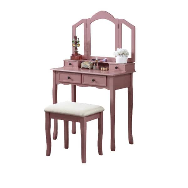 18.50 in W x 33.75 in D x 17.16 in H, Bath Vanity Cabinet without Top in Rose Gold with Mirror, Table and Stool Set