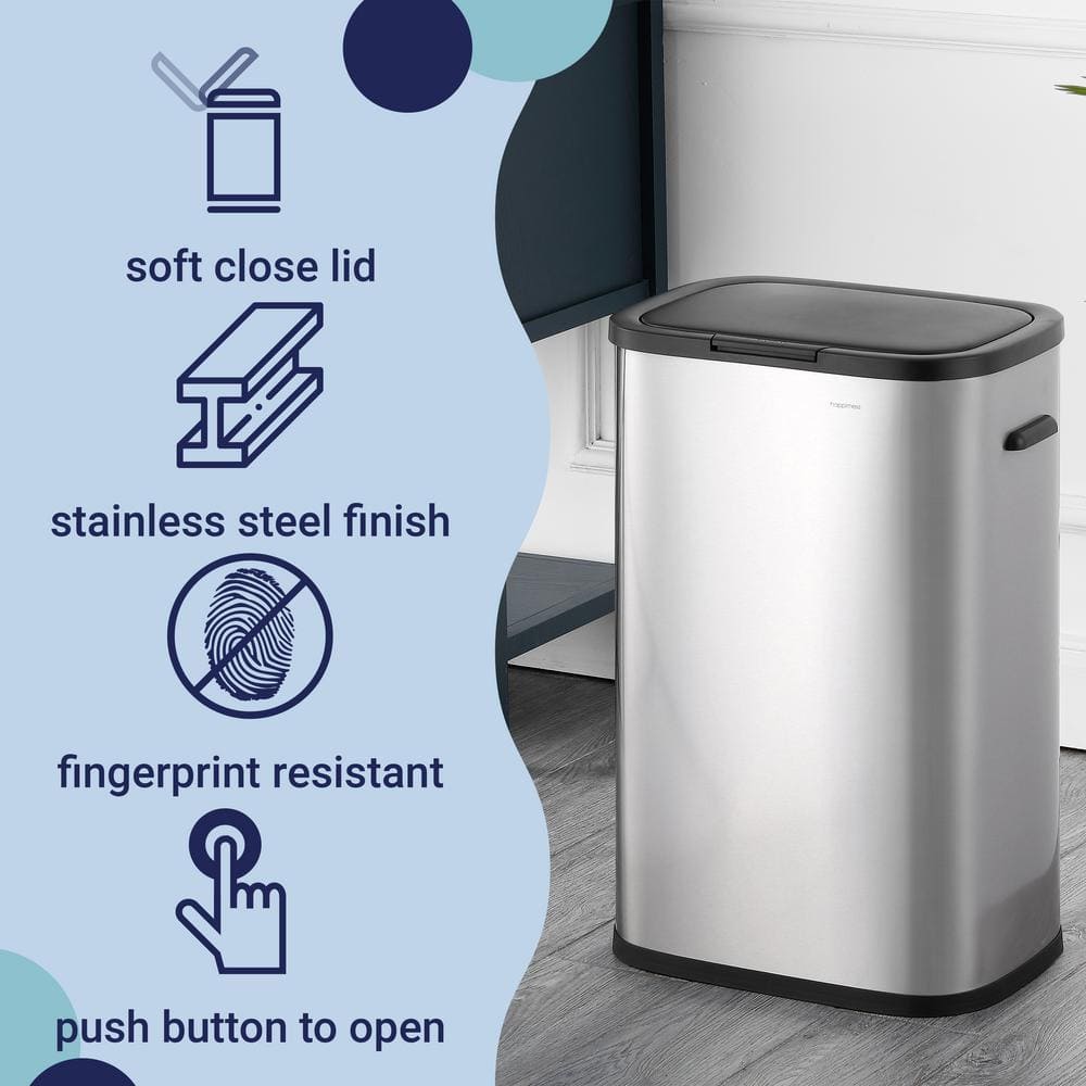 Platinum Silver 14.5-Gallon Fingerprint Resistant Metal Trash Can