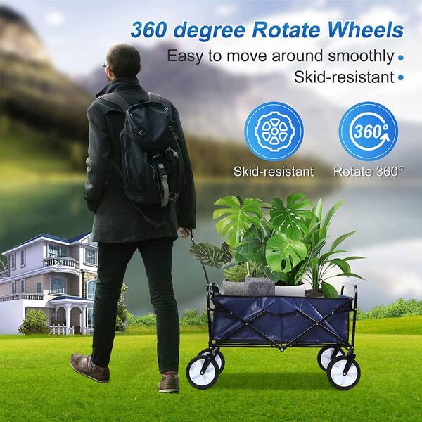 Indoor Outdoor Utility Cart w/ 360-Degree Wheels, Adjustable Handle 