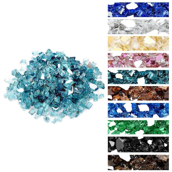 Hitechluxe 1/4 in. 10 lb. Aqua Blue Fire Glass, Reflective Firepit Glass Rocks for Fire Pit Table, Gas Fireplace and Fire Bowl