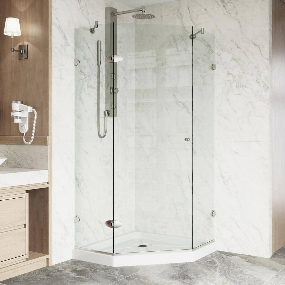 VG6061BNCL36WS 36"" x 36"" Shower Enclosure with Frameless Neo Angle Design  Tempered Clear Glass  Acrylic Fiberglass Low-Profile Base  Reversible -  Vigo