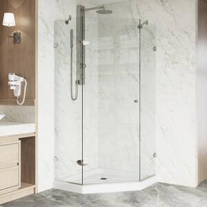 Verona 36 in. L x 36 in. W x 77 in. H Frameless Pivot Neo-angle Shower Enclosure Kit in Brushed Nickel with Clear Glass