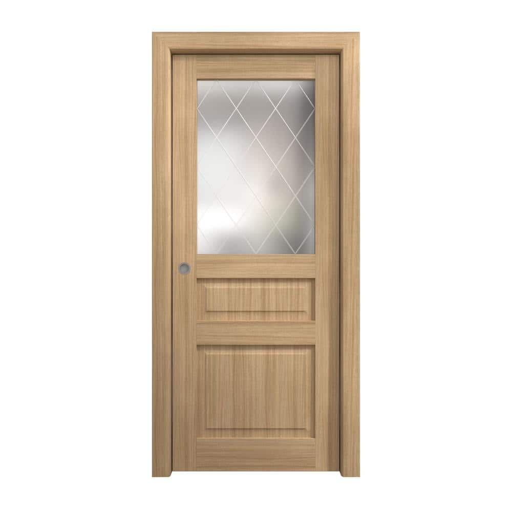 Assemble Required 42 in. x 84 in. Frosted Glass Natural Oak Solid Wood Pocket Door With Hardware price history on PriceWatchPro