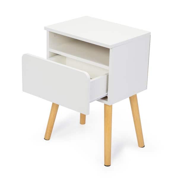 STICKON 1-Drawer White Wood Nightstand 23.6 in. x 15.7 in. x 11.8 in.