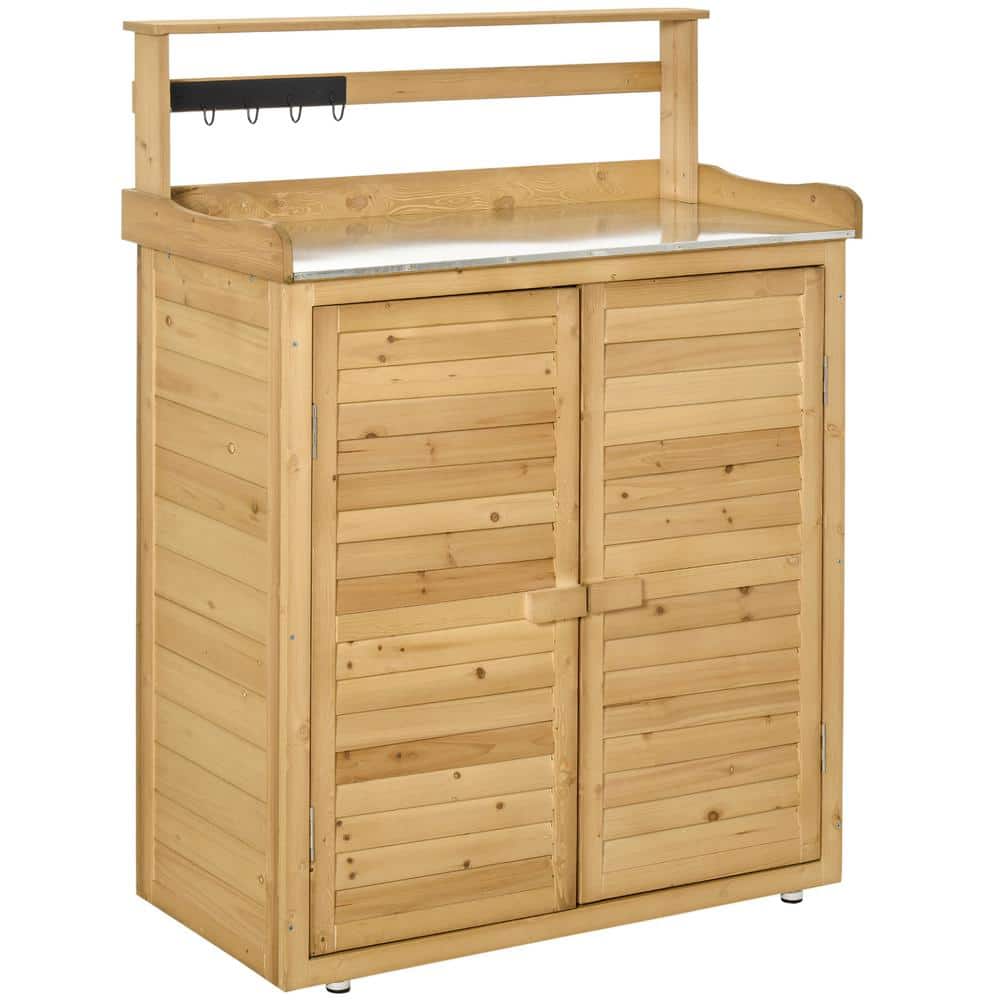 34 in. W x 17.7 in. D x 47 in. H Natural Fir Wood Outdoor Storage Cabinet w