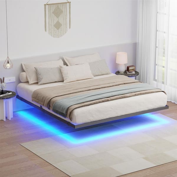 Lusimo 12in. Black LED Floating Bed Frame King Platform Bed