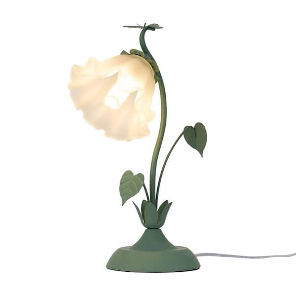 OUKANING 17.71 in. Green Modern Plug-In Flower Shaped Table Lamp with Acrylic Shade for Bedside Study, No Bulbs Included