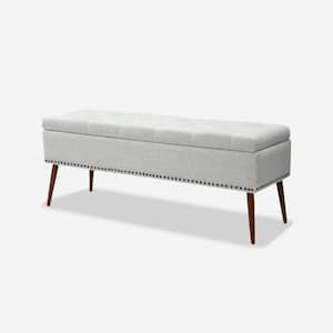 Willa Ivory 45.5 in. Upholstered Flip Top Storage Bench with Adjustable Pads at the Bottom of the Legs