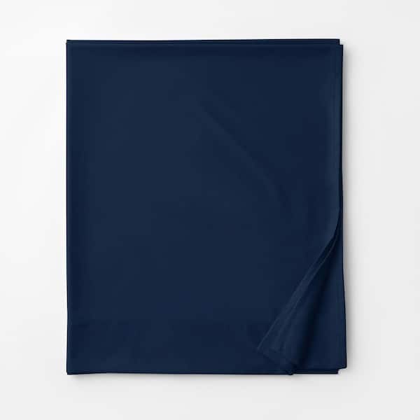 The Company Store Legends Hotel Midnight Blue 450 Thread Count Wrinkle-Free Supima Cotton Sateen Oversized Queen Deep Pocket Flat Sheet