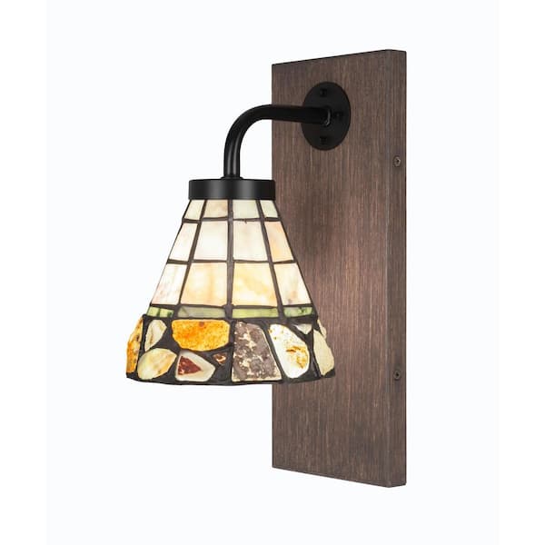 Unbranded Kirby 1-Light Matte Black and Painted Distressed Wood-look Metal Wall Sconce