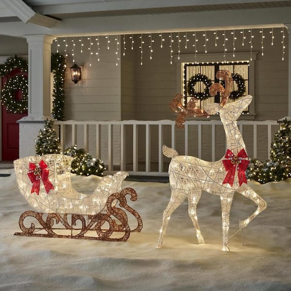 5 ft. Polar Wishes LED Reindeer with Sleigh Holiday Yard Decoration Y43