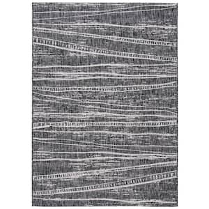 Courtyard Black/Ivory 4 ft. x 6 ft. Abstract Striped Indoor/Outdoor Patio  Area Rug