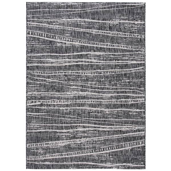 SAFAVIEH Courtyard Black/Ivory 4 ft. x 6 ft. Abstract Striped Indoor/Outdoor Patio  Area Rug