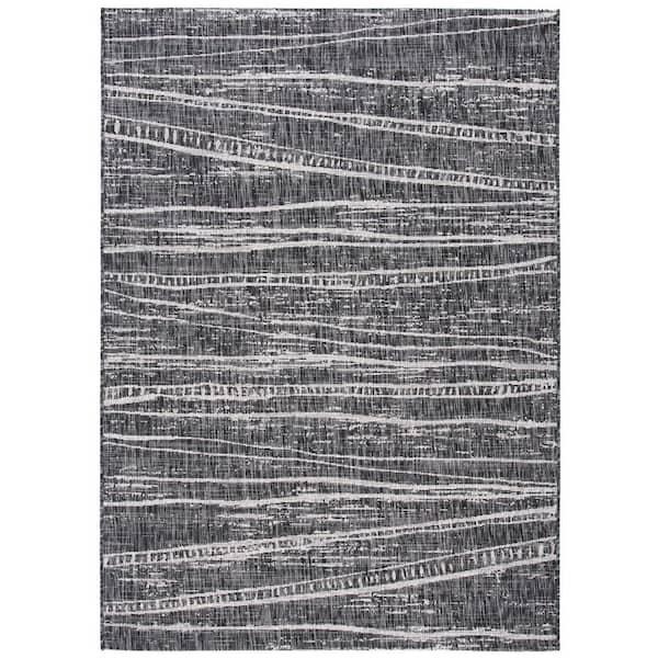Courtyard Black/Ivory 5 ft. x 8 ft. Abstract Striped Indoor/Outdoor Patio  Area Rug