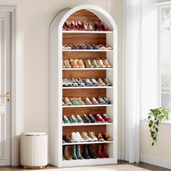 79.53 in. H x 31.5 in. W Brown and White Wood Shoe Storage Cabinet