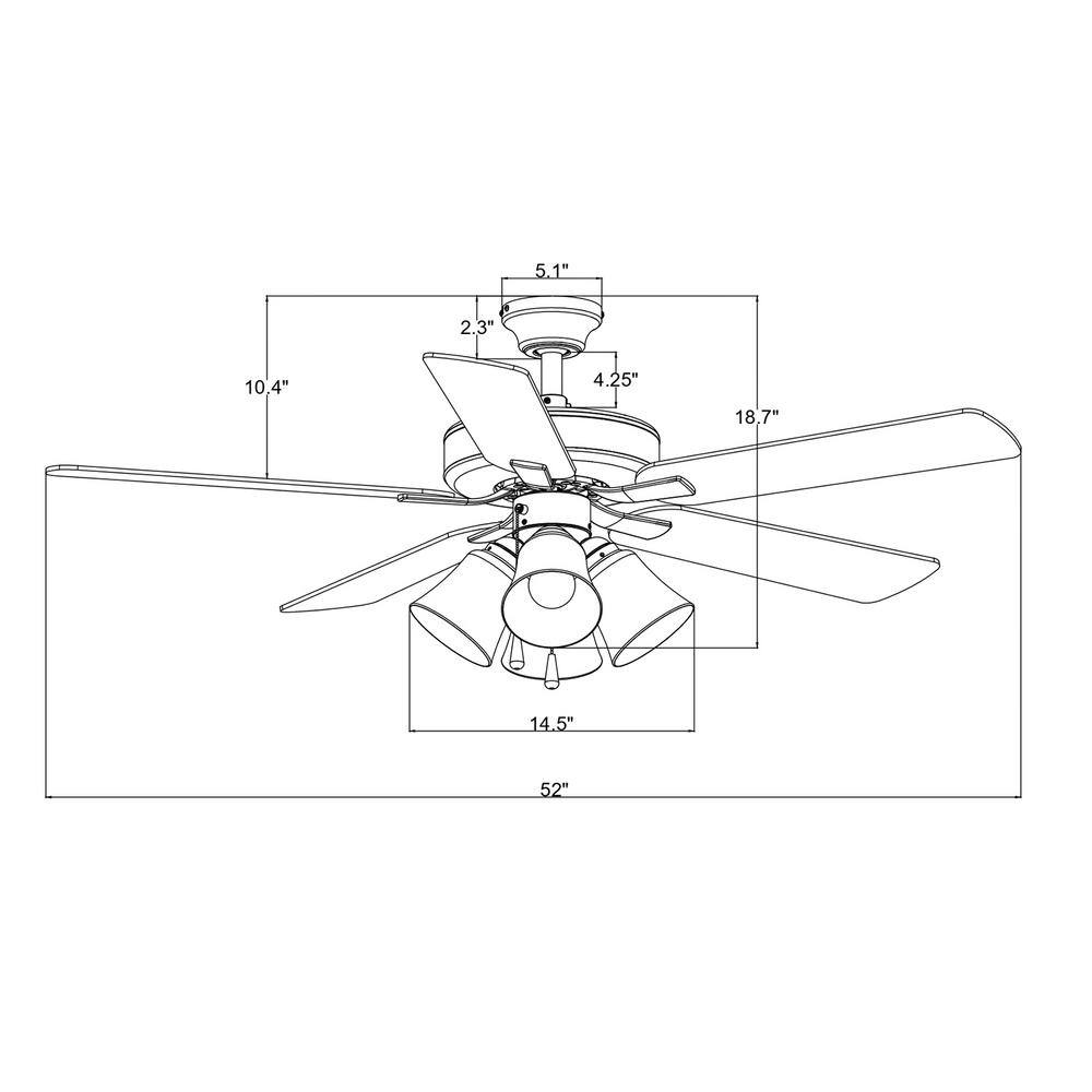 52'' Brushed Nickel Ceiling Fan with Light Kit and Reversible Blades
