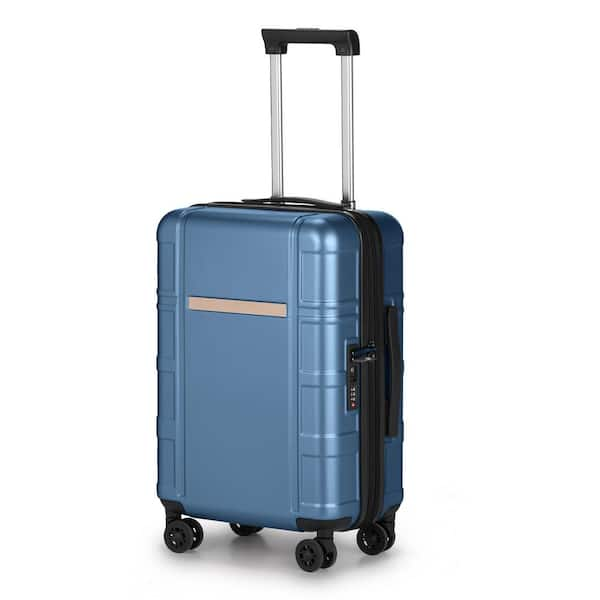 1 Piece Luggage Set ABS Plus PC 20 in. Luggage with Front Compartment Double Spinner Wheels TSA Lock Blue Color