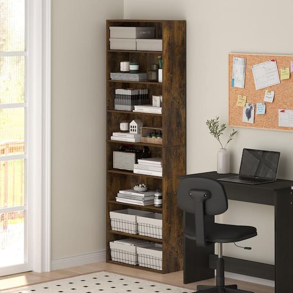 Basic 70.87 in. Tall Amber Pine Wood 8-Shelf Bookcase with Open Shelf