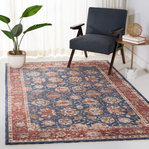 Heirloom 7 ft. x 7 ft. Navy/Rust Border Floral Square Area Rug