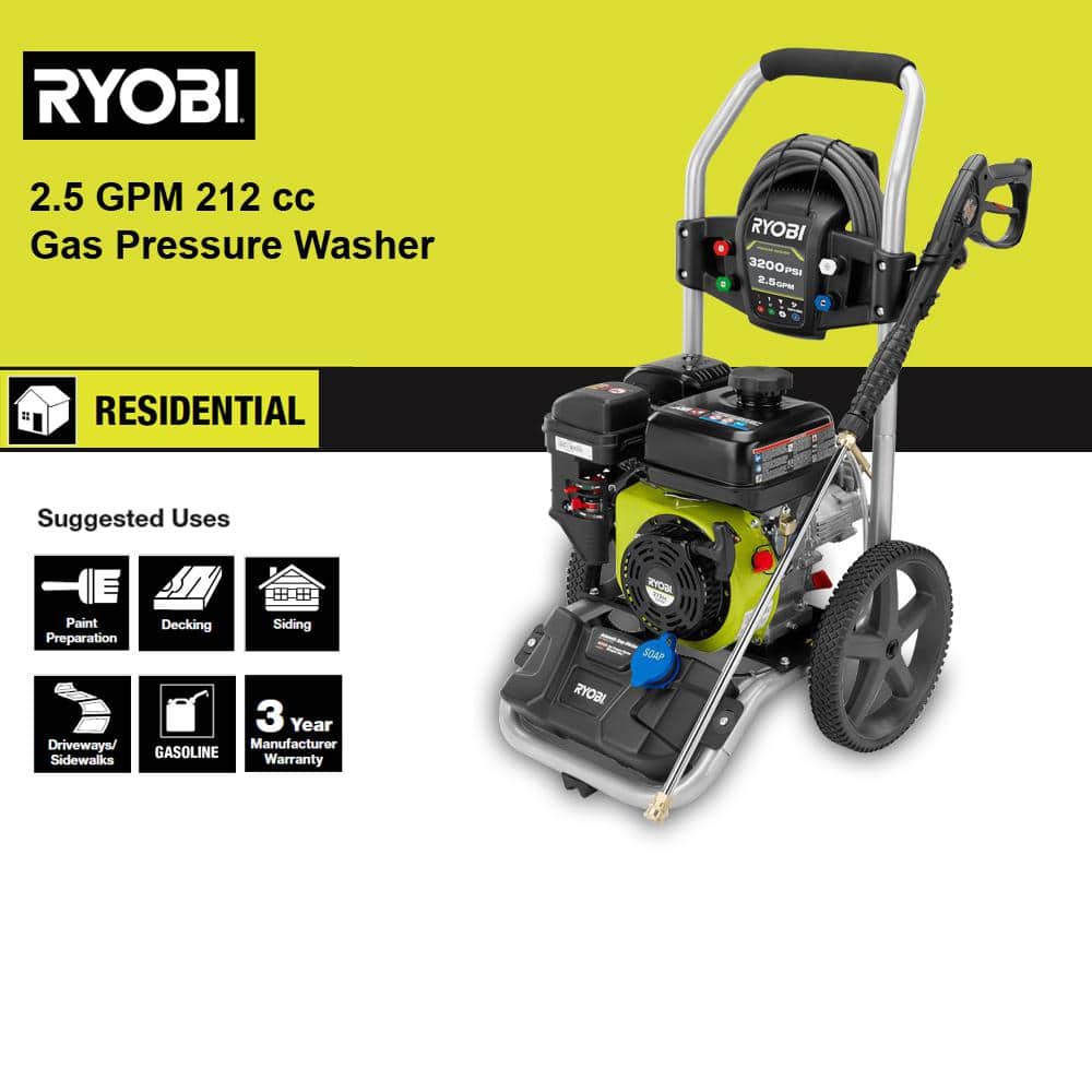 RYOBI RY80588A 3200 PSI 2.5 GPM 212cc Gas Pressure Washer