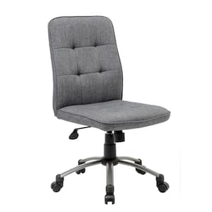HomePro Armless Desk Chair Slate Grey Linen fabric Pewter Base Button Tufted Styling Pnuematic Lift