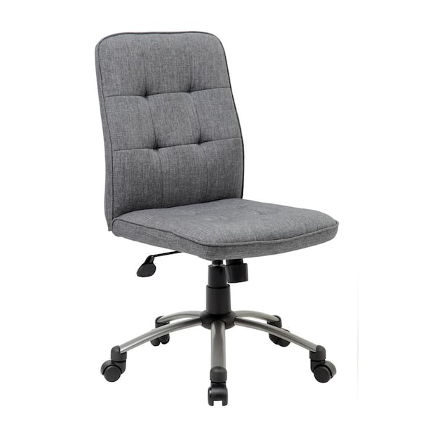 BOSS Office Products HomePro Armless Desk Chair Slate Grey Linen fabric Pewter Base Button Tufted Styling Pnuematic Lift