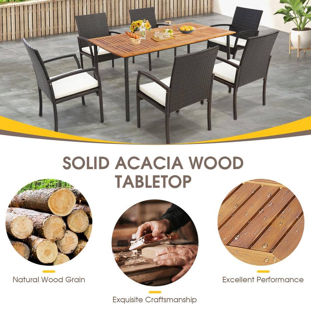 Natural Acacia Wood Outdoor Dining Table with Black Metal Legs
