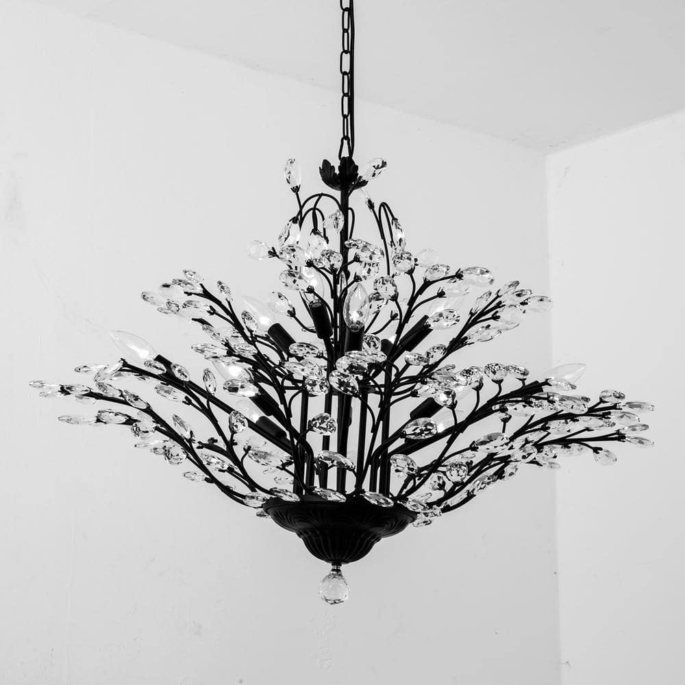 Maxax Chicago 12-Light Black Metal Branch Chandelier with Crystal  Decoration 19218-12BK - The Home Depot