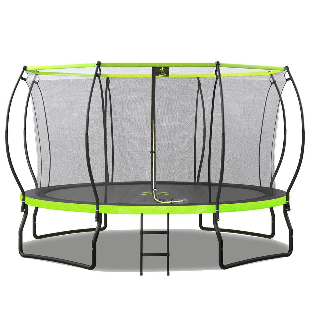 14 ft. Round Outdoor Balance Fitness Training Trampoline with Composite Bars, Safety Fence Net