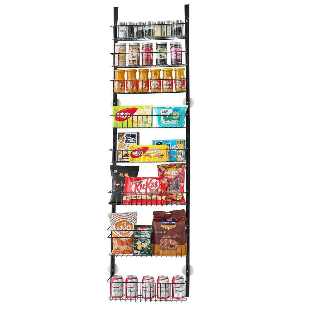 Over the Door Pantry Organizer 9-Tier, Heavy-Duty Steel Hanging Spice Rack, Adjustable Kitchen Storage Shelves, Black