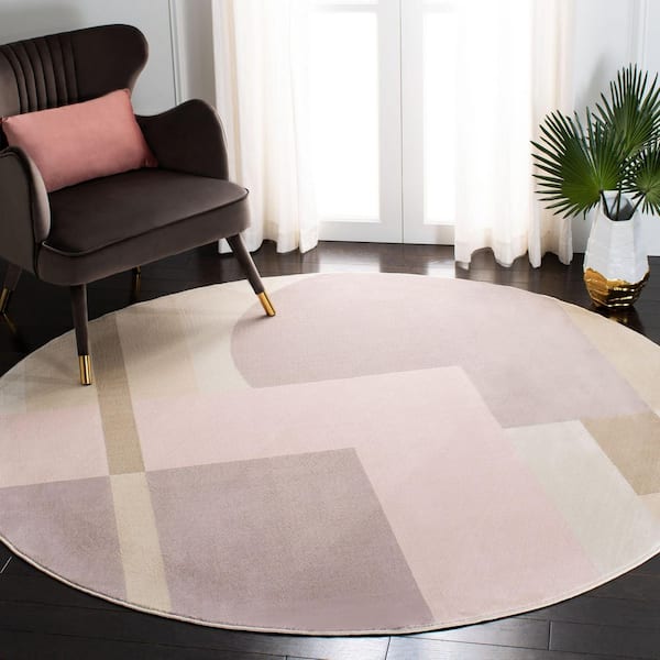 Orwell 3 ft. x 3 ft. Pink/Purple Geometric Abstract Round Area Rug