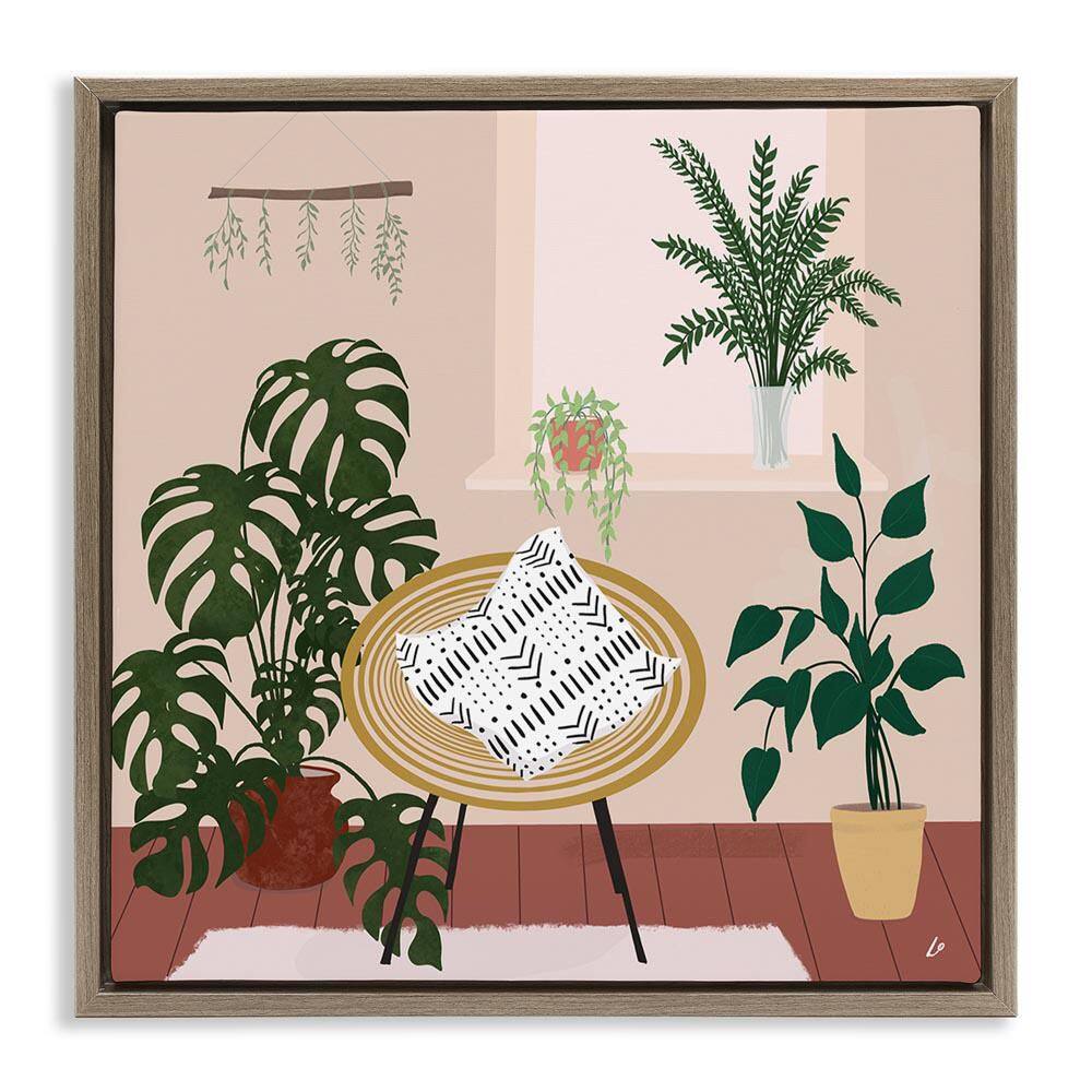 Plant Filled Boho Space by Lydia Orange Brown Floater Frame Home Graphic Art Print 25 in. x 25 in. price history on PriceWatchPro