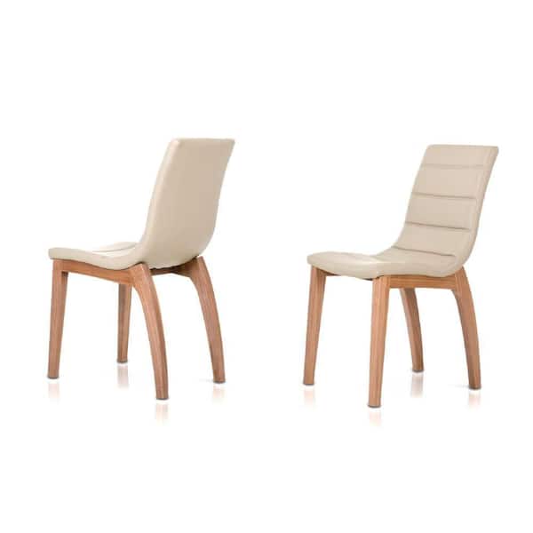 Benjara Beige Modern Faux Leather Curved Legs Dining Chair (Set of 2)