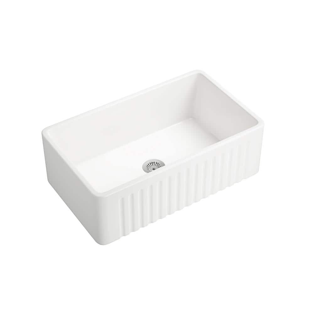 30 in. L x 18 in. W Farmhouse/Apron Front White Single Bowl Ceramic Kitchen