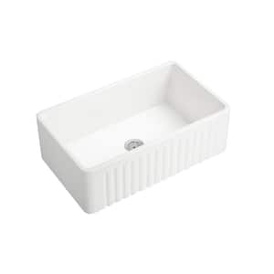 30 in. L x 18 in. W Farmhouse/Apron Front White Single Bowl Ceramic Kitchen Sink with Sink