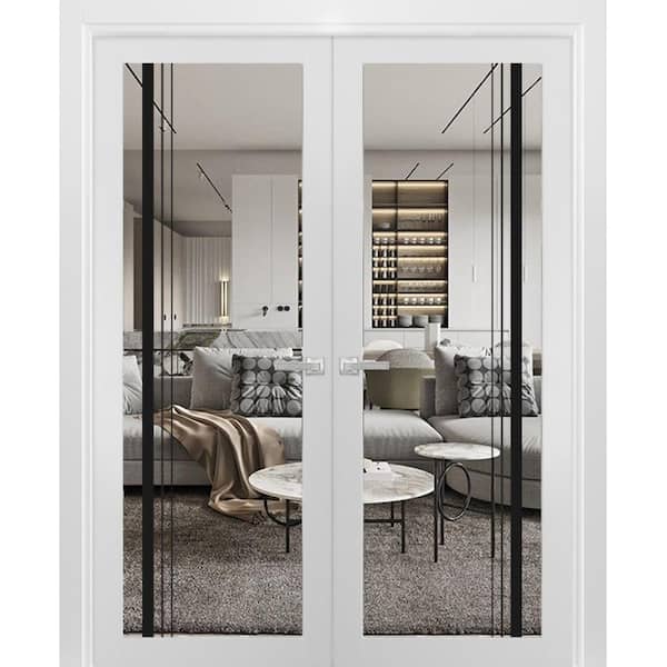 72 in. x 84 in. White Finished Universal/Reversible Clear Glass Solid Wood Assembly Required Interior Door Kit