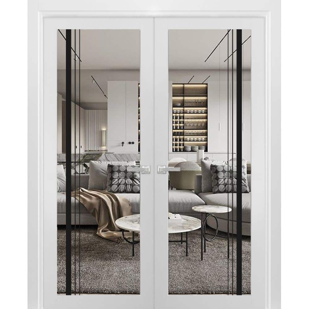 Lucia 2566 White Silk Clear Glass 60 x 80 French Double Doors