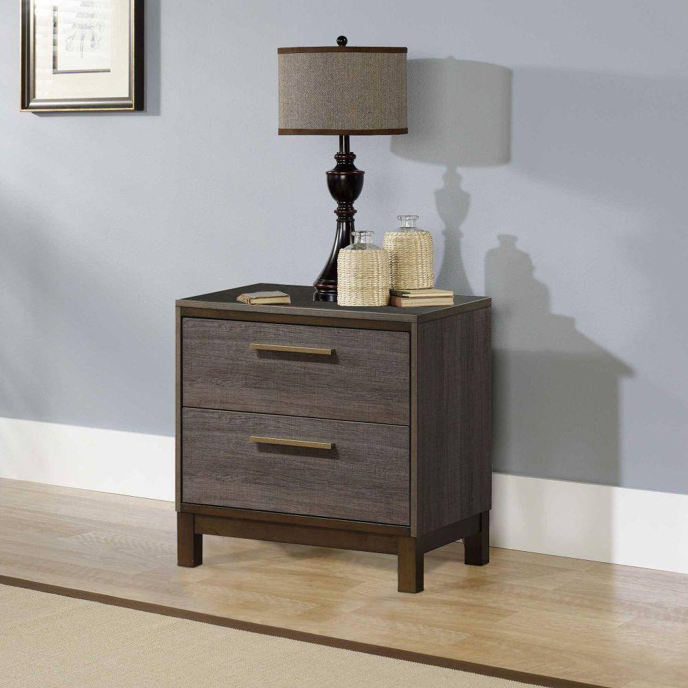 Sleek Gray Solid Wood 2-Drawer Nightstand