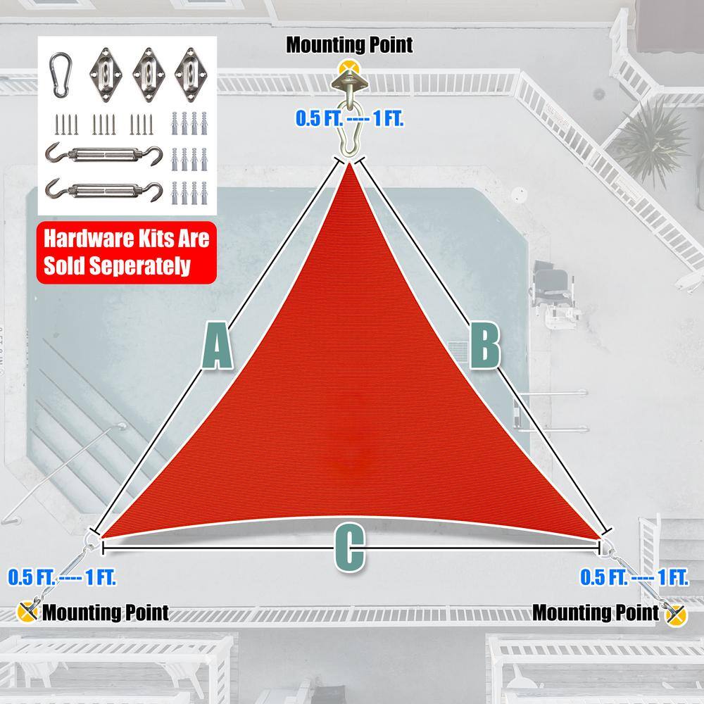 20' x 20' x 20' Red HDPE Triangle Sun Shade Sail Canopy