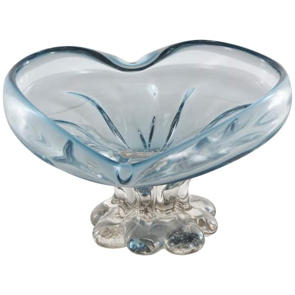 Litton Lane Blue Glass Heart Ombre Decorative Bowl with Folded Curve Opening and Scalloped Base