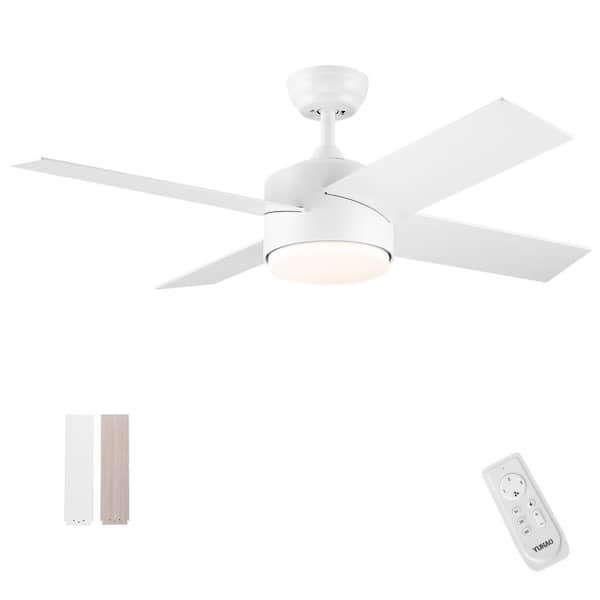 44 in. Integrated LED Light Indoor Matte White Ceiling Fan With 4 Plywood Blades, Reversible Motor and Remote Control