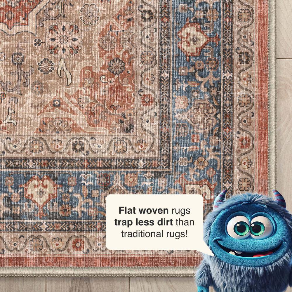 Asha Lilith Vintage Oriental Red Blue Chenille Area Rug 8' x 10'