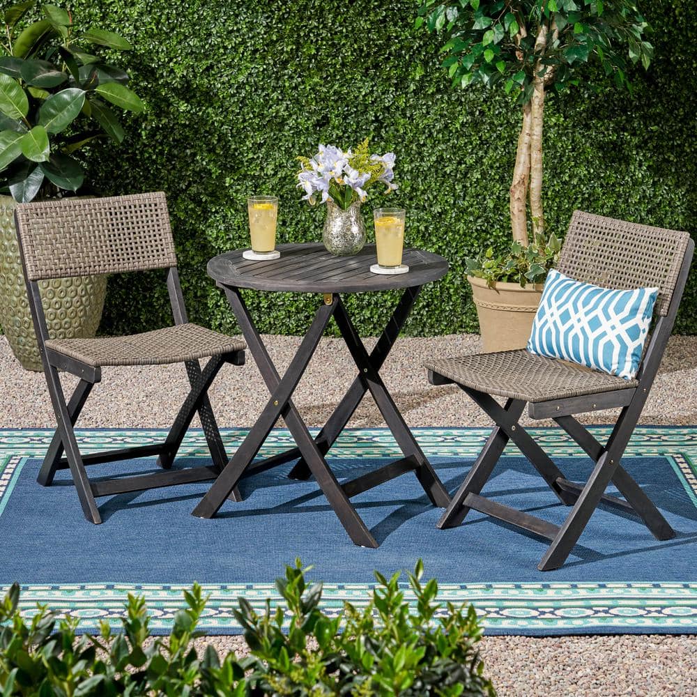 3-Piece Outdoor Wooden Bistro Set with Small Round Table, Stylish and Perfe